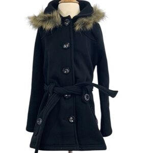 UNIK Girls Black Hooded Dress Coat – Size L